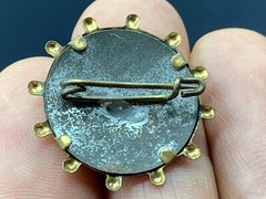 Antique German Gold Tone Metal Tin Mourning Photo Pin Brooch Marked SD c.1920’s
