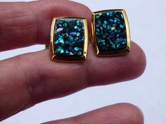 Fathers Day Rectangle Vibrant Inlay Abalone Gold Tone Cufflinks 3/4”