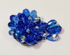 Vintage Blue AB Crystal Glass Beads Cluster Brooch With Dangles