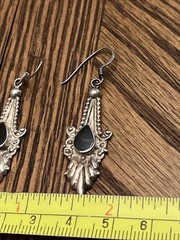 Gothic Revival Sterling Silver & Onyx Dangle Earring Pair Estate FREE SHIPPING