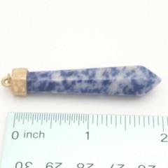 Blue Sodalite Stone Quartz Gemstone Hexagonal Chakra Hammered Brass Pendant