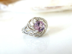 Vintage Sterling Silver 925 Heated Pink Amethyst Vine Pinky Ring Size 6.5