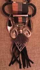 Nature Themed Necklace Leaves Shells Wood Boho 20” Tassel Unique Eclectic