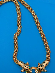 Catwalk Jon Necklace Earring Set Leopard Head Gold Tone Designer Runway Signed