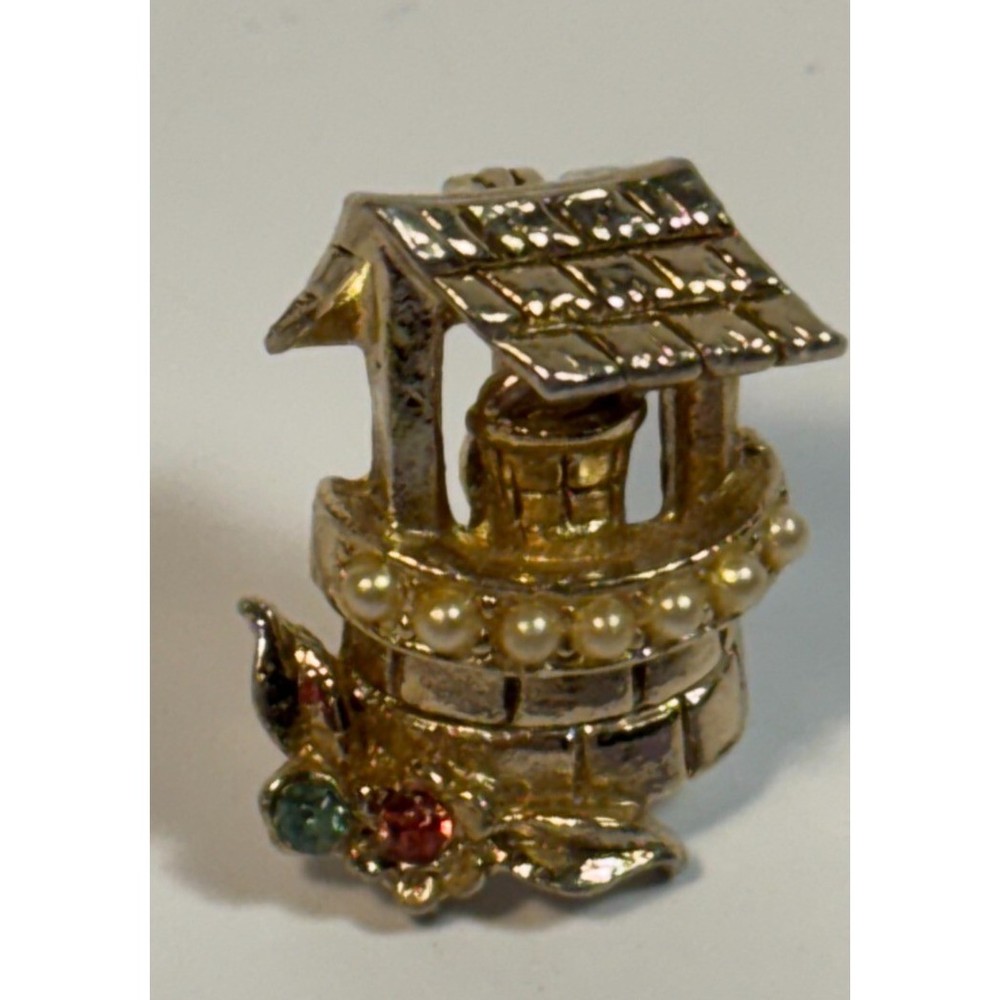 Whimsical Wishing Well Hat Pin with Rhinestone Detail Tiny Delicate