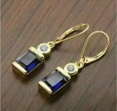 New Style Lab Created Blue Sapphire 14K Yellow Gold Finish Drop/Dangle Earrings