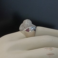 Chunky Statement Ring Sterling Silver Dome Pave CZ Cocktail 9.25 Bold Modernist