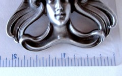 2 1/8 INCHES ANTIQUE 1910 STERLING ART NOUVEAU WILLIAM KERR BROOCH, GIBSON GIRL