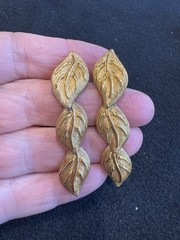 Vintage Napier Signed Gold Leaf Drop Post Earrings 1980
