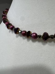 Vintage Beaded Necklace Purple Plum Crystal Faux Pearl Choker Art Deco