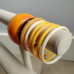 All Vintage Yellows Bangle Bracelet Lot Egg yolk Acrylic Plastic