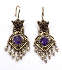 14k Gold Victorian Pearl And Amethyst Dangle Earrings