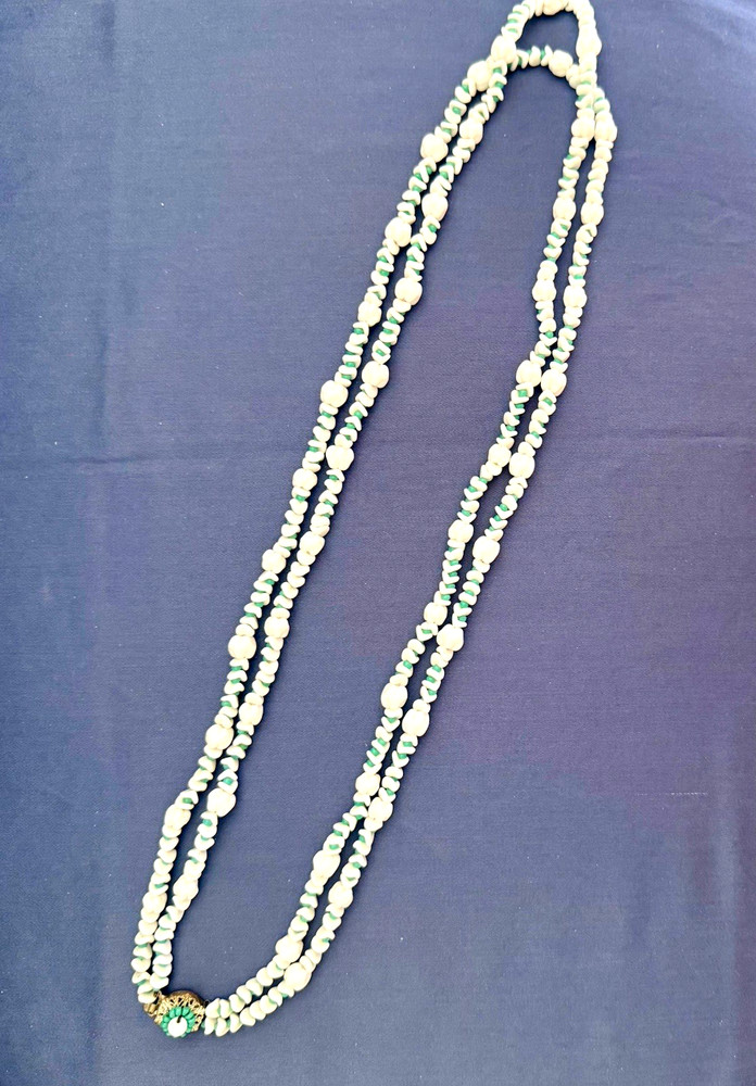 Miriam Haskell Vintage Signed Double Strand White Shell & Aqua Beaded Necklace