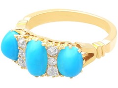 Antique 1.65Ct Turquoise, 0.24Ct Diamond and 15k Yellow Gold Ring Circa 1890