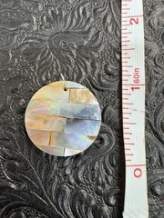 Vintage Mother of Pearl Mosaic Shell Round Pendant 1.5″ Iridescent Disc Boho Coa