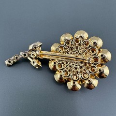 Vintage Judy Lee Rhinestone Flower Brooch Shades of AB Pink Green Long Stem READ