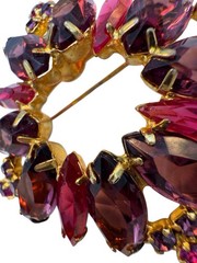 Vtg Rhinestone Brooch Amethyst Purple Fuchsia Pink Gold Plate Navette Marquis B4