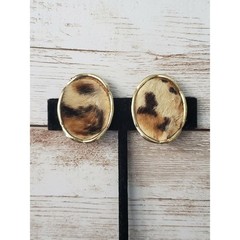 Vintage Clip On Earrings Animal Print Ovals – Just Over 1 & 1/8″