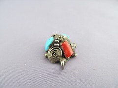 VINTAGE OLD PAWN STERLING NAVAJO LUCY C. CLUSTER BRANCH CORAL TURQUOISE PENDANT