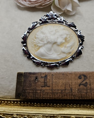 Vintage AAI Cameo two 2 women with dove yellow background Brooch Pin Statement