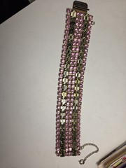 Vintage 1950s Pink & Smoky Gray Rhinestone Bracelet – Glam Statement, Gold