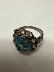 VTG Art Deco Prong Set Ring / Blue Center Stone / White Stones / Size 4
