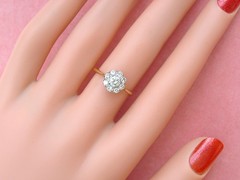 ANTIQUE VICTORIAN .49ctw TRANSITIONAL DIAMOND 18K PETITE CLUSTER RING c1900