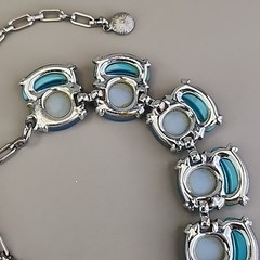 Vintage Thermoset Necklace Blue Silver Tone 15.5″