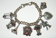Vintage European Travel Charm Bracelet w/ Filigree Work & Coral Beads