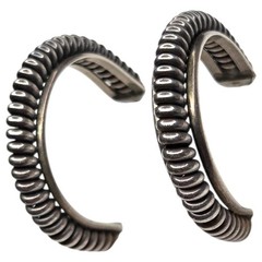 Vintage Sterling Silver 925 Half Hoop Coiled Wire Earrings 1 Inch