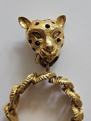 Vintage GRAZIANO signed gold tone Leopard Head Designer Runway Earrings Chunky