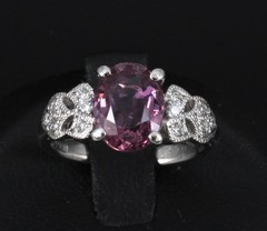 Fine 2.97ct GIA Madagascar Pink Sapphire & 0.13ct Diamond Platinum Ring Size 5