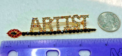 Estate ARTIST Paint Brush Brooch Pin Clear and Red Rhinestones
