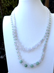 Vintage Green Adventure And White Quartz Double Strand Necklace 24″ & 20″L
