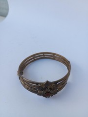 Vintage Silver Tone Floral Bangle Bracelet with Red & Clear Rhinestones