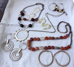 Boho Browns Golds earthy Polished Stone Crystal retro 1970s 1990s Jewelry Lot