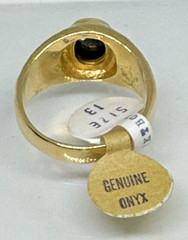 Vintage Men’s Uncas Dome Ring Onyx 18k Heavy Gold Electroplate NOS NWT Size 13