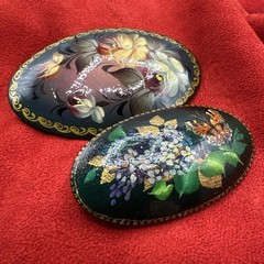Set of Two Vintage Handpainted Russian Brooches. Signed. See pics.