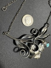 Vintage Sterling Silver 3 D Rose Flower Necklace 26g