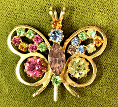 Vintage Multicolored Rhinestone Butterfly Pendant For Necklace