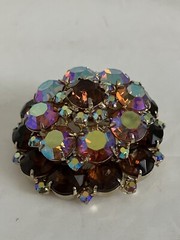 JULIANA Tiered Topaz Aurora Borealis Rhinestone Headlight Domed Brooch!
