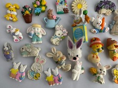 Vintage Jewelry Lot Hallmark Pin Etc 35 Bunny Rabbit Chicks Flowers Whimsical