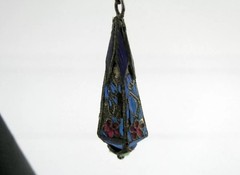 Rare Antique Chinese Kingfisher Bird Feather Silver Drop Dangle Earrings