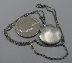 Art Deco Seashell Pendant Necklace 17.5″ Choker 7/8″ Pewter Charm Cable Chain
