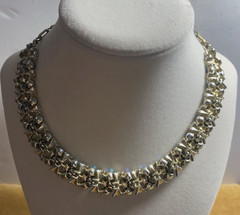 VTG Signed LISNER Blue/Teal AB Crystals Gold Tone Choker/Necklace-16″