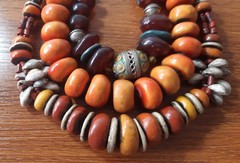 3 old Handcrafted Berber Necklace resin Bead Amber Color Artisan Jewelry Morocco