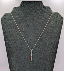Vtg Sadye L Vassil 925 Sterling Silver 3 Gemstone Bar Pendant 16-18″ Necklace