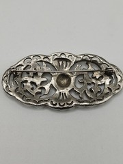 Vintage Intricate Silver Tone Filigree Scrollwork Marcasite Details Brooch Pin