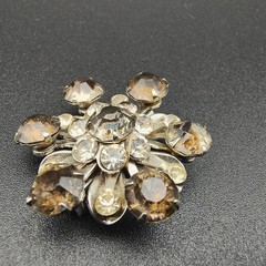 Vintage 1950s Starburst Rhinestone Brooch Smoky Gray White Old Money Aesthetic