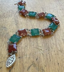 1920s Carnelian Chrysoprase Bracelet in 925 Sterling Silver Authentic Art Deco